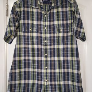 Cremieux Mens Short Sleeve Slim Fit Button up shirt  Large Blue/ Brown